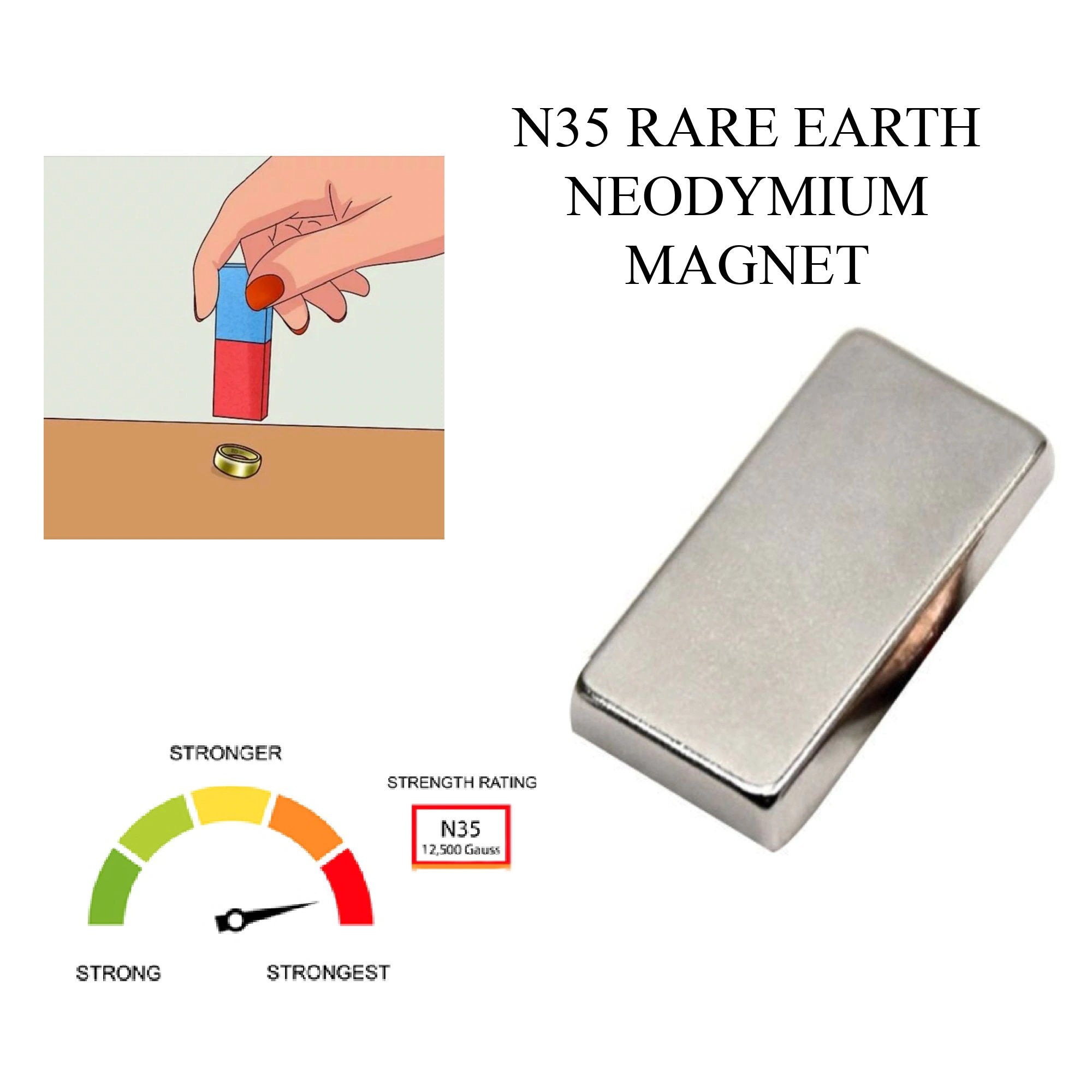 JSP Rare Earth Magnet Neodymium N35 for Precious Metals Gold Jewelry Testing Scrap Bars Fake Coins Tester 999 Ring, Women's, Size: One size, Grey Type